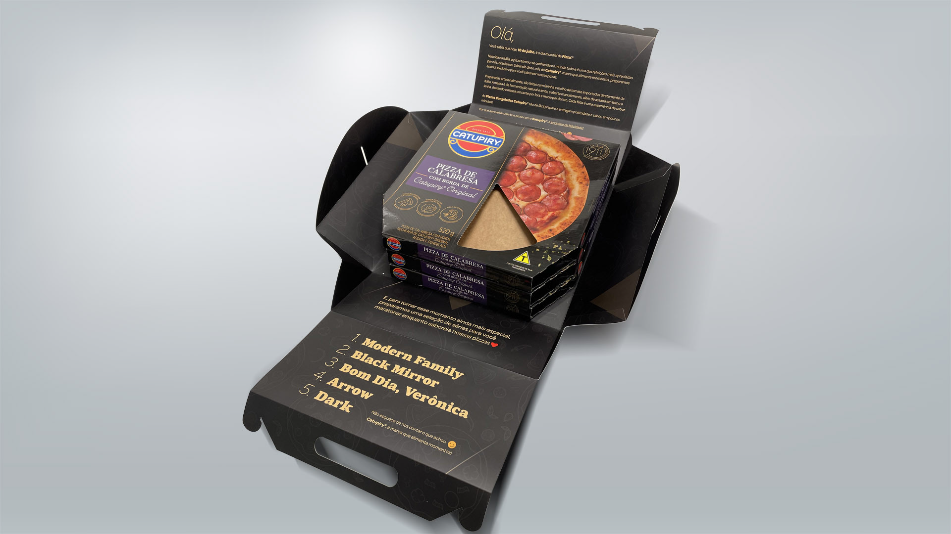 Imagem do sales kit de ação com influenciadores para o dia da pizza, com pizzas Catupiry.