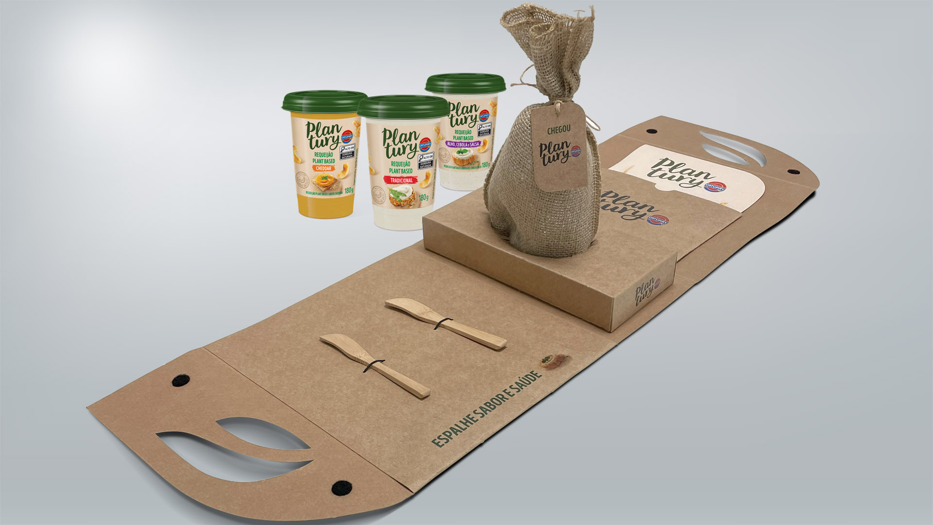 Imagem do sales kit de lançamento da linha de produtos plant-based da Catupiry.