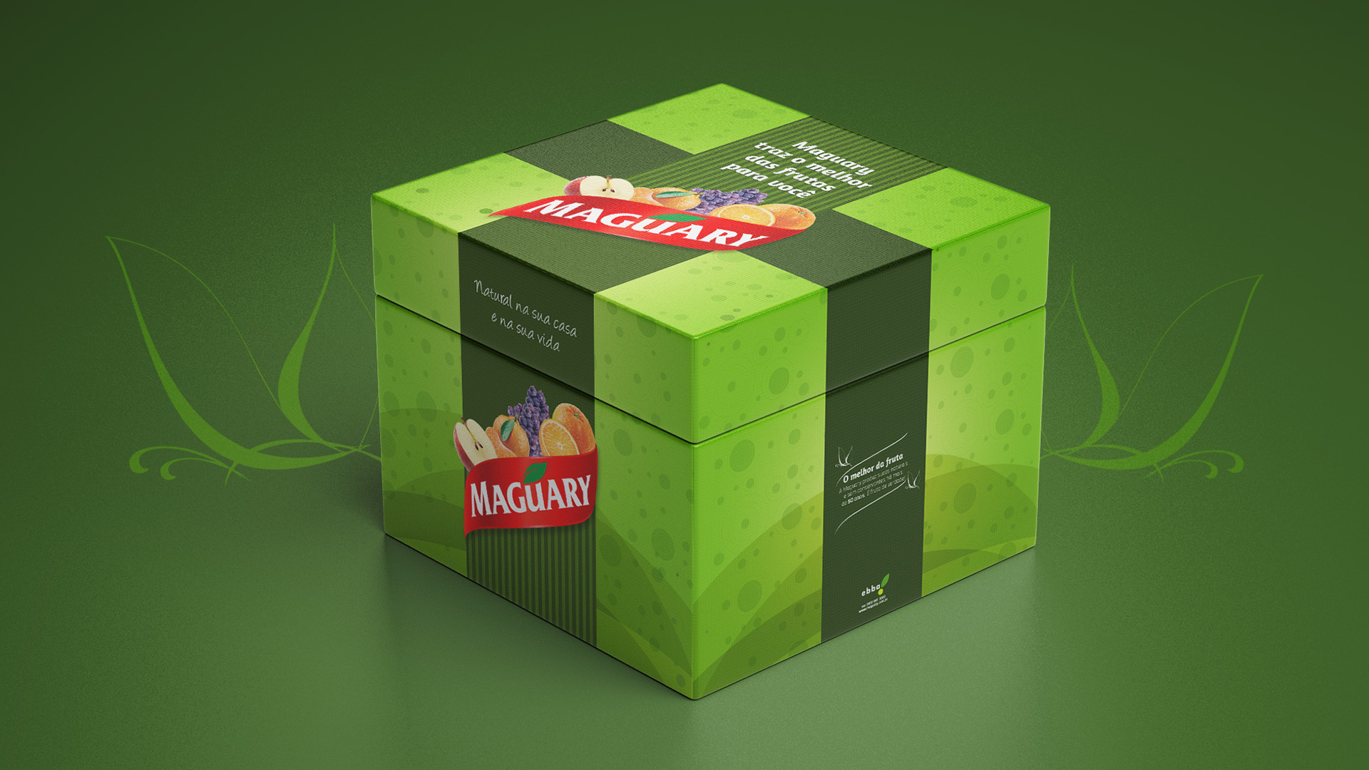 Imagem da caixa do press kit de lançamento de produtos Maguary com key visual aplicado.