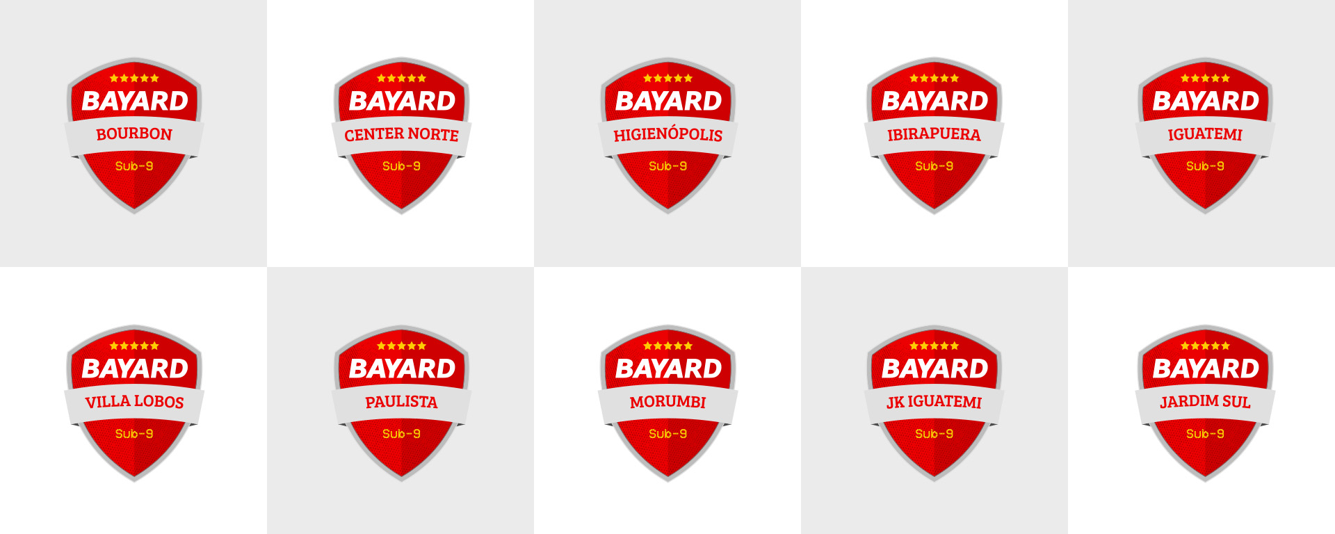 Imagem de fundo tipo pattern com as ilustrações do brazões dos times participantes da 6ª Copa Bayard Kids - Adidas.