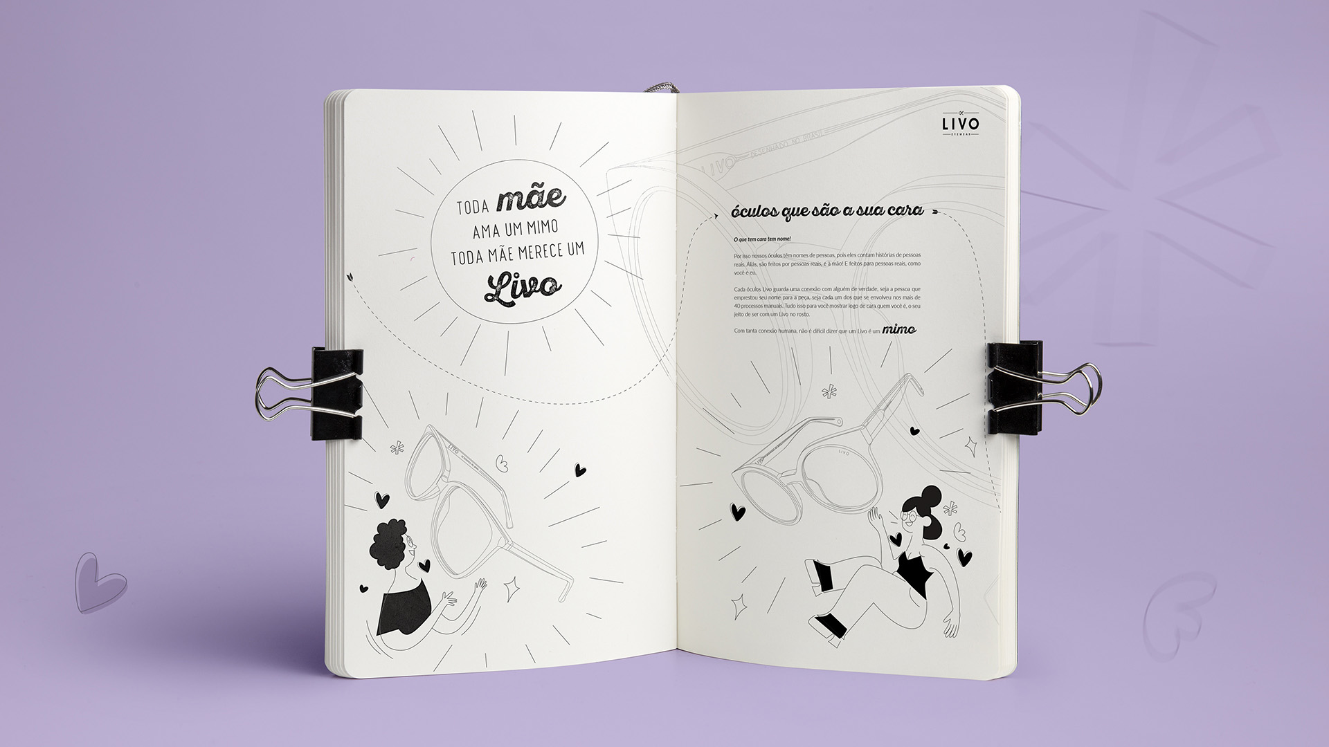 Imagem da página interna do caderno brinde da Campanha de Dia Das Mães LIVO.