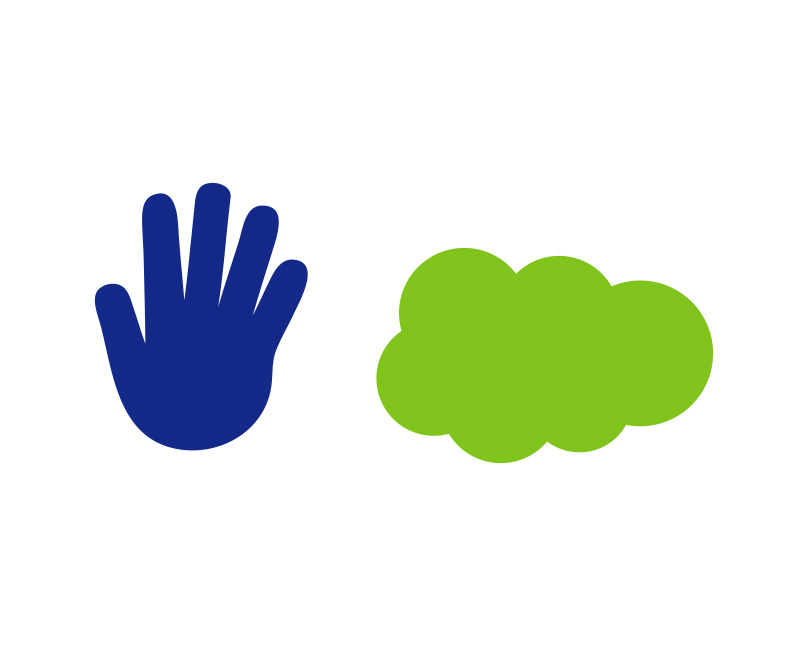 Ilustração de mão e nuvem que compõem o logotipo oficial da campanha de endomarketing Pare & Pense Johnson Controls.