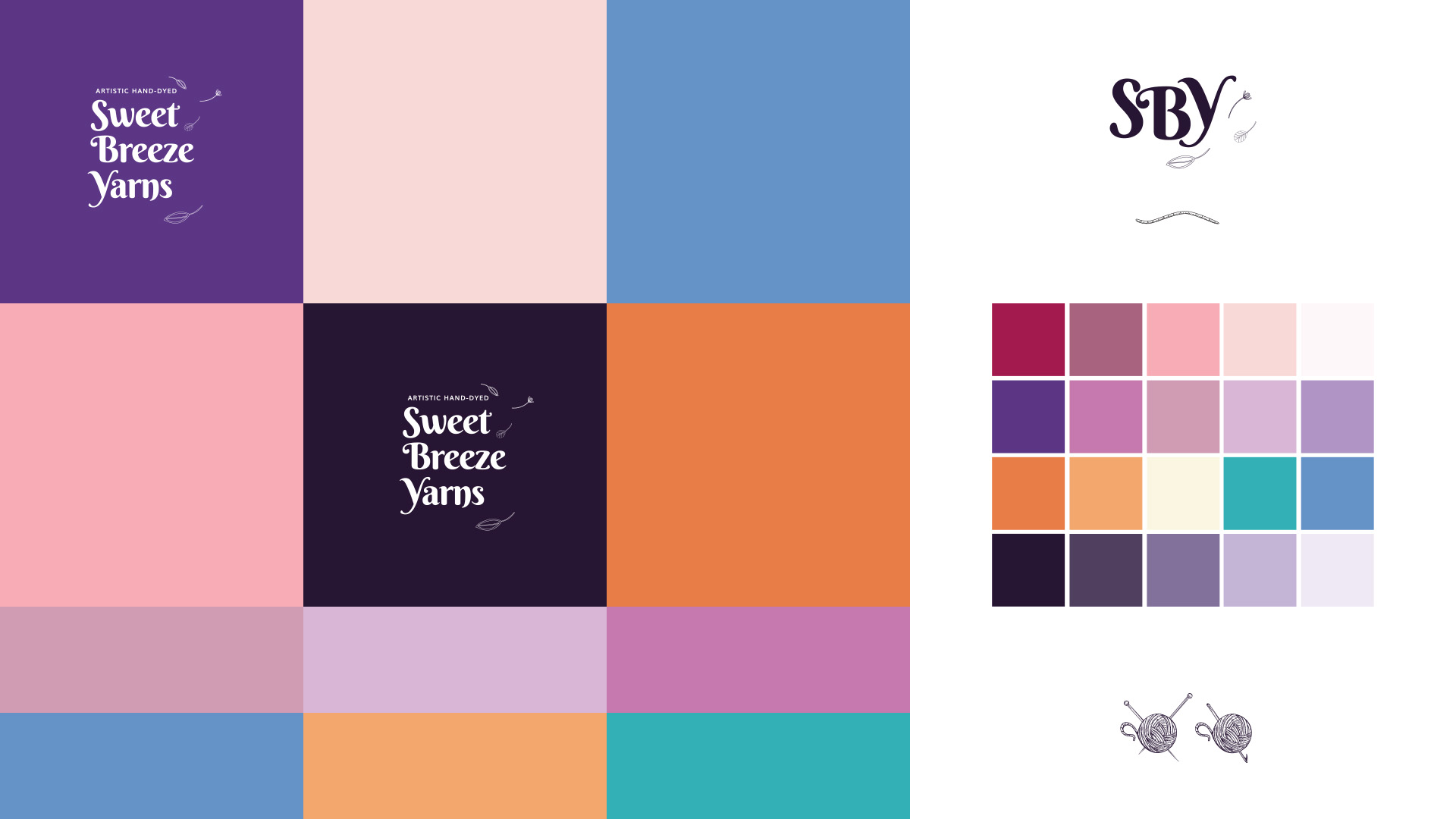 Imagem da cartela de cores da identidade visual Sweet Breeze Yarns.