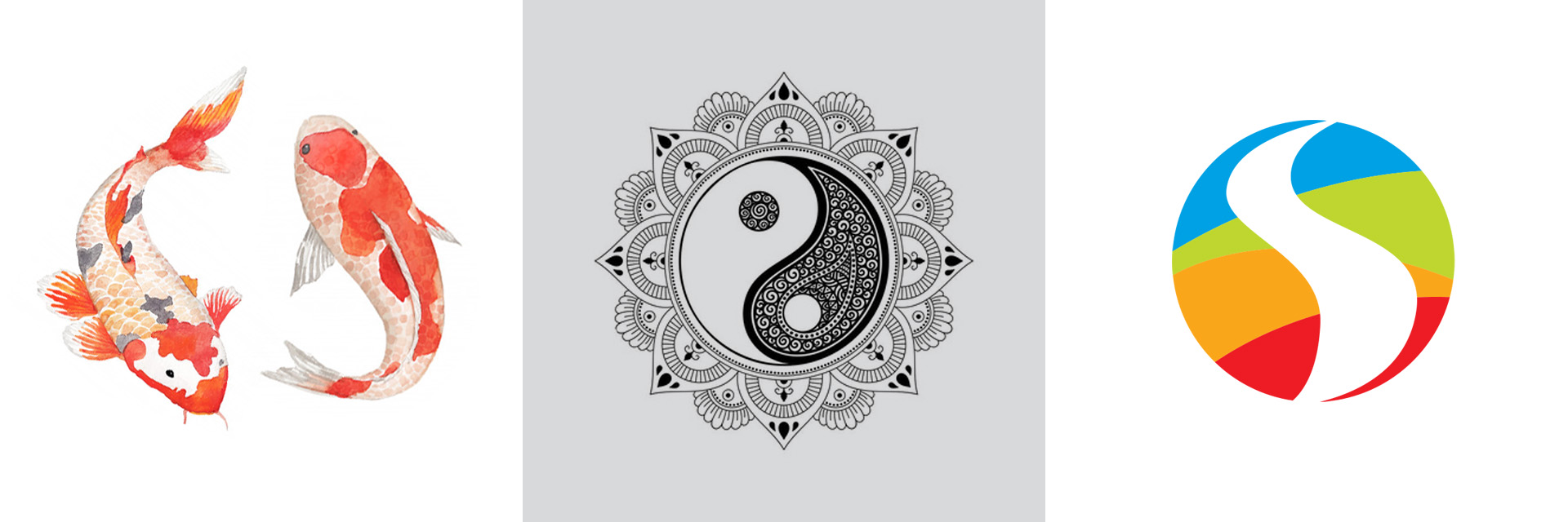 Imagem de carpas e do Yin e Yang inspiracionais para a criação do símbolo da identidade visual da Simbolicah.